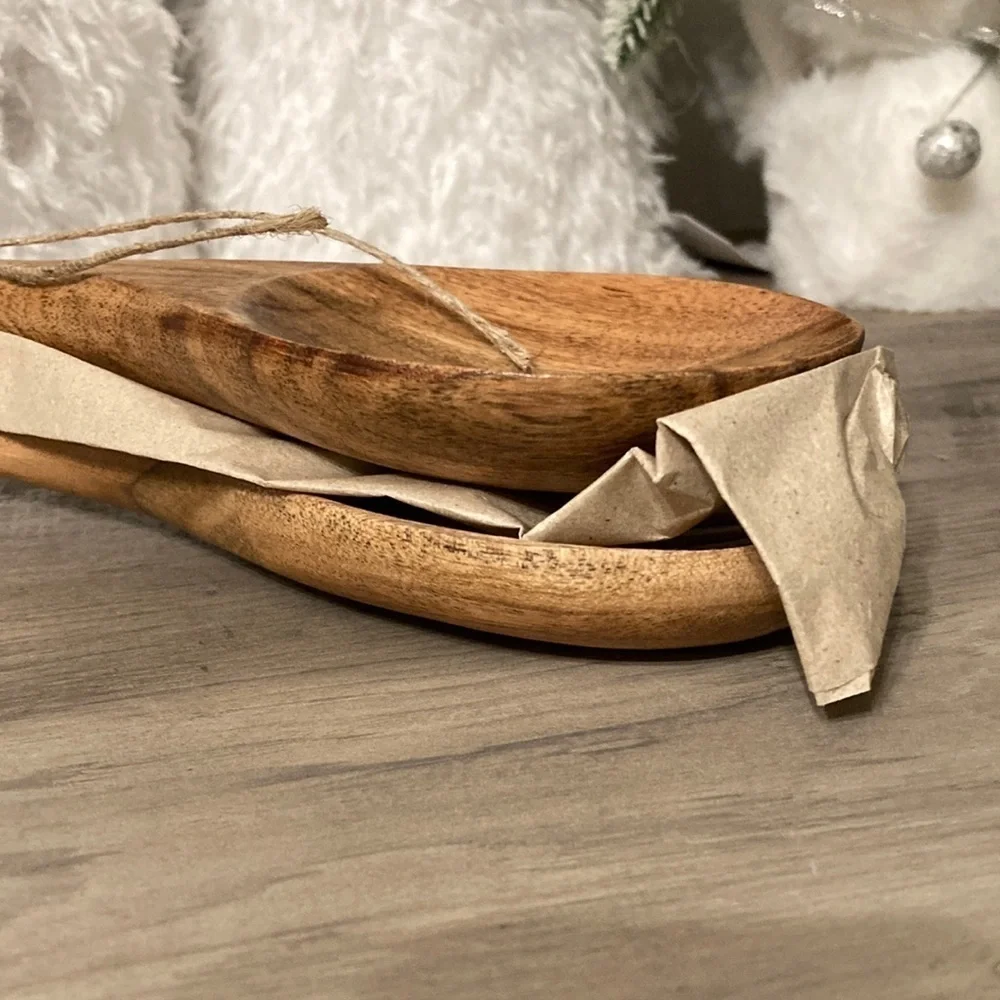 hip hop made in India WOODEN BUNNY SERVER SET OF 2 W/ SILVER TONE BUNNY DETAIL